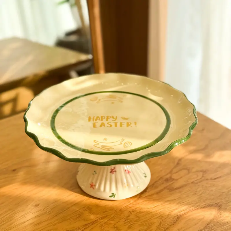 PRATO DE BOLO BABADO PEQUENO COM PE FLOR EASTER 10,5x23 CM
