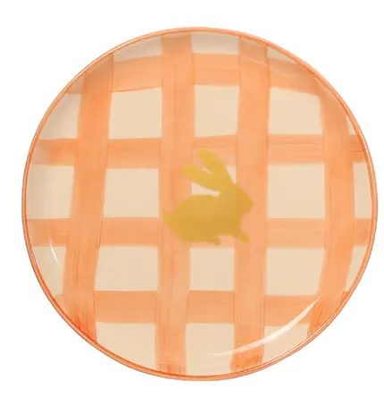 PRATO DE SOBREMESA LARANJA XADREZ DOURADO EASTER 2x19 CM