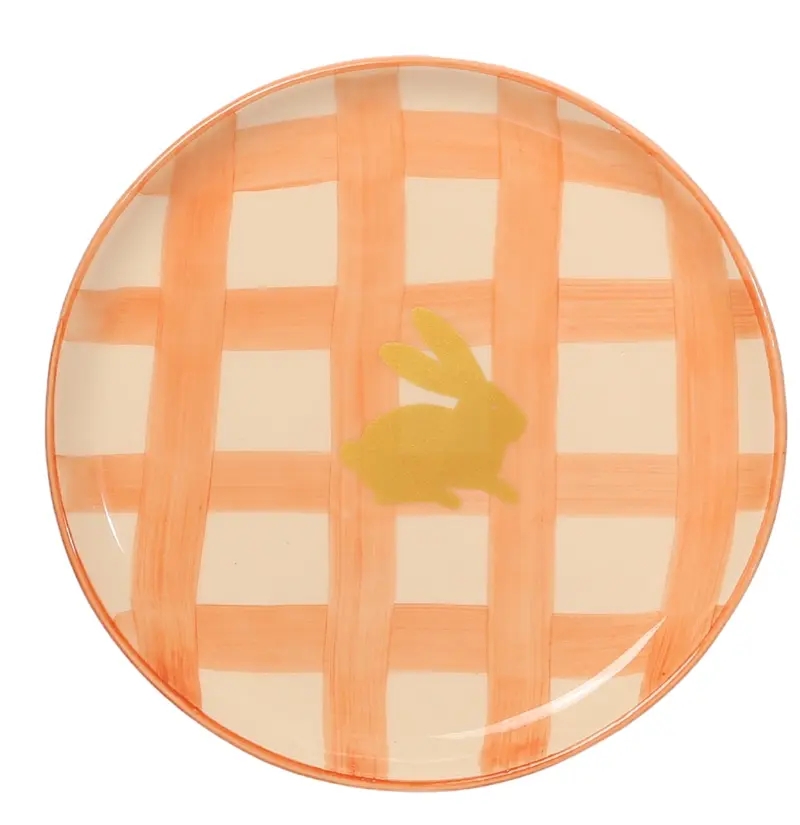 PRATO DE SOBREMESA LARANJA XADREZ DOURADO EASTER 2x19 CM