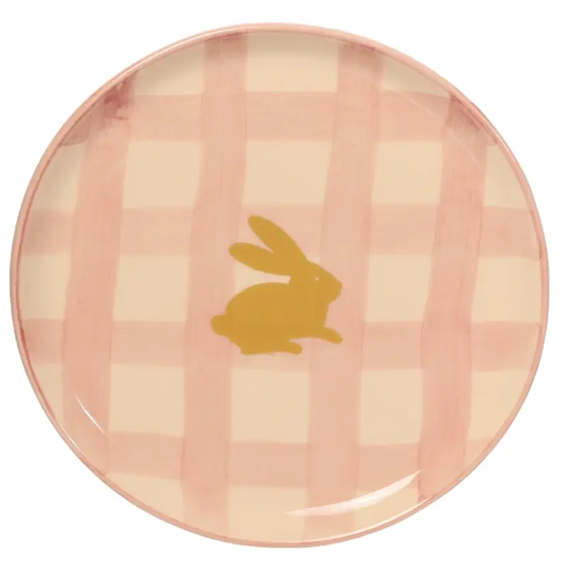 PRATO DE SOBREMESA ROSA XADREZ DOURADO EASTER 2x19 CM