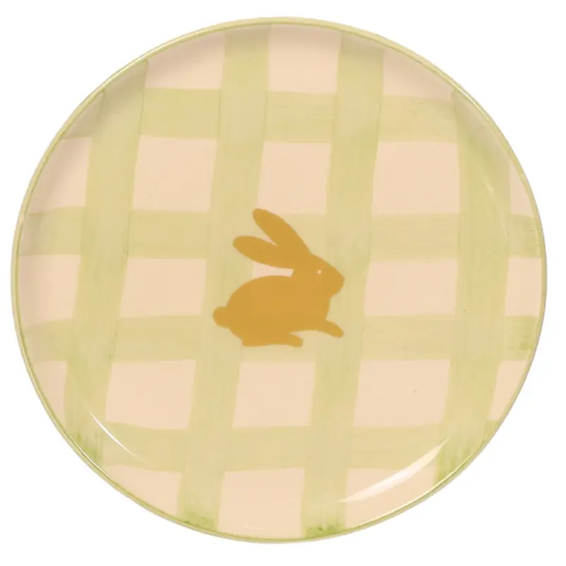 PRATO DE SOBREMESA VERDE XADREZ DOURADO EASTER 2x19 CM