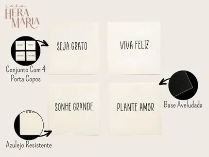 JOGO COM 4 PORTA COPOS QUADRADO SOUL