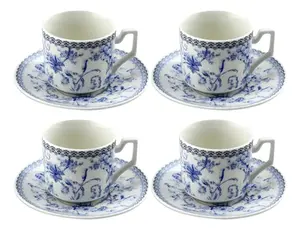 JOGO COM 4 XICARAS DE CHA COM PIRES HORTENSIA EM NEW BONE CHINA 220 ML AZUL