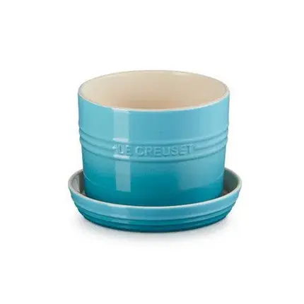 VASO PARA ERVAS COM BANDEJA 14CM AZUL CARIBBEAN LE CREUSET
