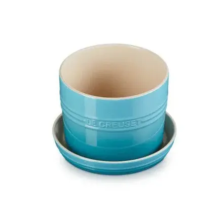 VASO PARA ERVAS COM BANDEJA 14CM AZUL CARIBBEAN LE CREUSET
