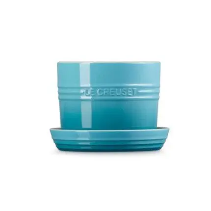 VASO PARA ERVAS COM BANDEJA 14CM AZUL CARIBBEAN LE CREUSET