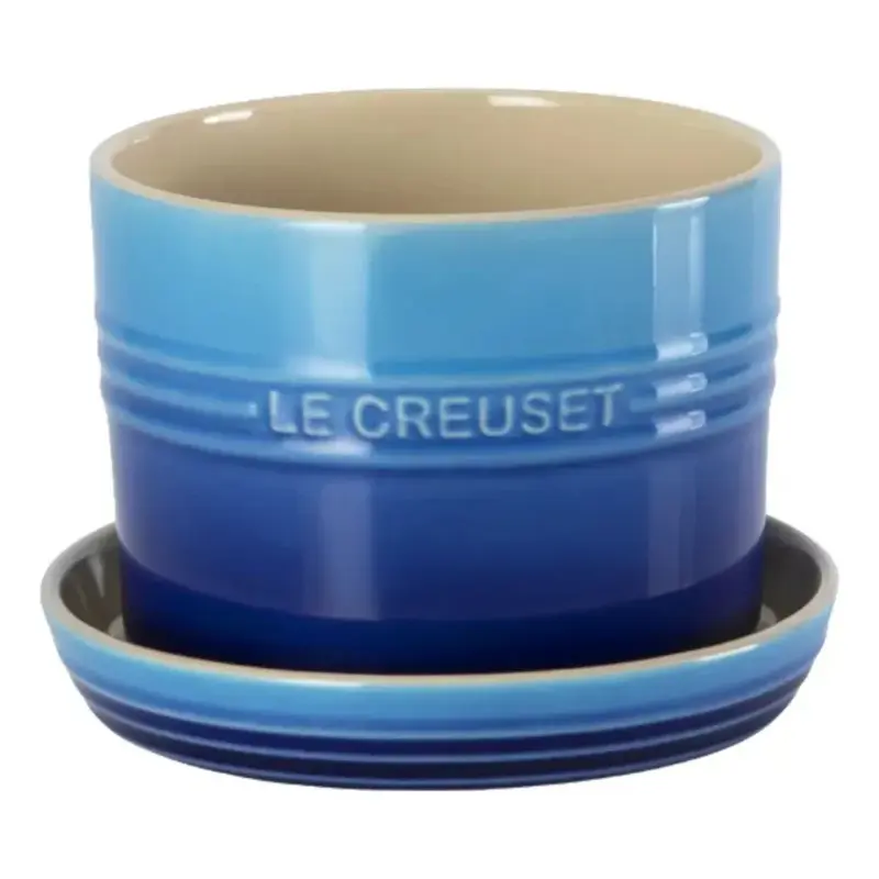 VASO PARA ERVAS COM BANDEJA 14CM AZURE BLUE LE CREUSET