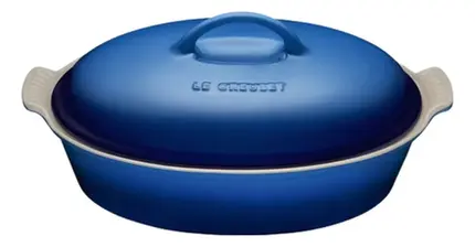 TRAVESSA OVAL COM TAMPA 3,8L HERITAGE AZURE BLUE LE CREUSET