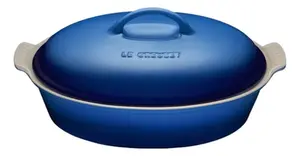 TRAVESSA OVAL COM TAMPA 3,8L HERITAGE AZURE BLUE LE CREUSET