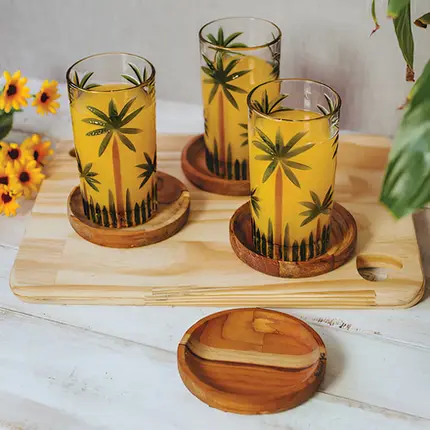 CONJUNTO JARRA COM 6 COPOS DE CRISTAL PALM TREE HANDPAINT WOLFF