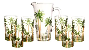 CONJUNTO JARRA COM 6 COPOS DE CRISTAL PALM TREE HANDPAINT WOLFF