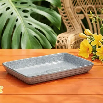TRAVESSA RETANGULAR JADE EM CERAMICA CINZA 4,2 L 26,5x36,5x7 CM LHERMITAGE
