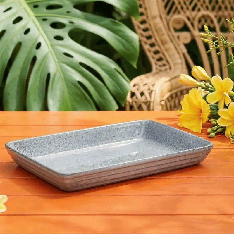 TRAVESSA RETANGULAR JADE EM CERAMICA CINZA 4,2 L 26,5x36,5x7 CM LHERMITAGE