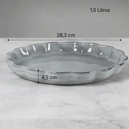 TRAVESSA REDONDA JADE EM CERAMICA CINZA 1,5L 28x4,5 CM LHERMITAGE