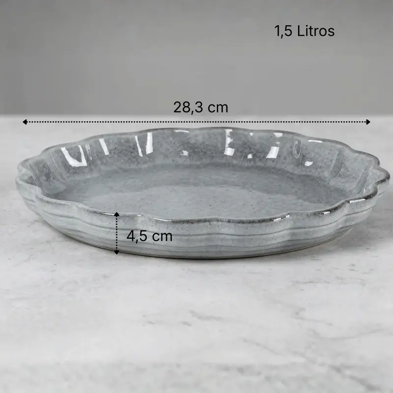 TRAVESSA REDONDA JADE EM CERAMICA CINZA 1,5L 28x4,5 CM LHERMITAGE