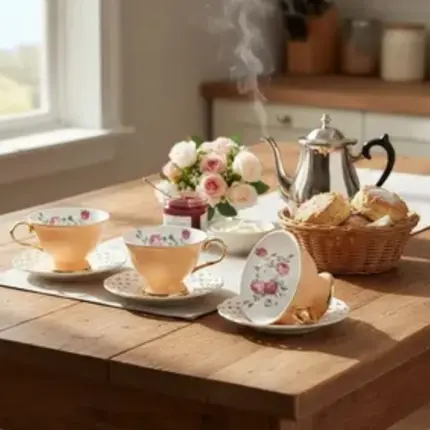 JOGO COM 4 XICARAS DE CHA MON DESIR EM NEW BONE CHINA COM BORDA DOURADA 200 ML LHERMITAGE