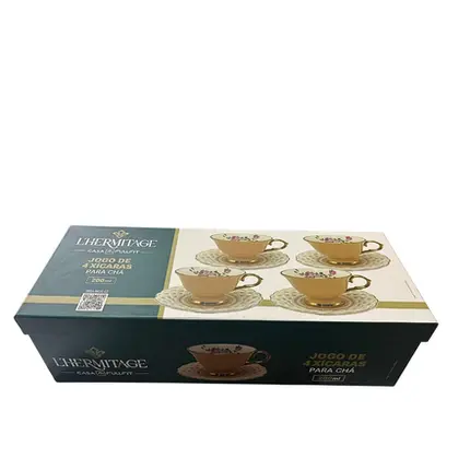 JOGO COM 4 XICARAS DE CHA MON DESIR EM NEW BONE CHINA COM BORDA DOURADA 200 ML LHERMITAGE