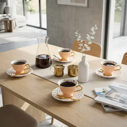 JOGO COM 4 XICARAS DE CHA MON DESIR EM NEW BONE CHINA COM BORDA DOURADA 200 ML LHERMITAGE
