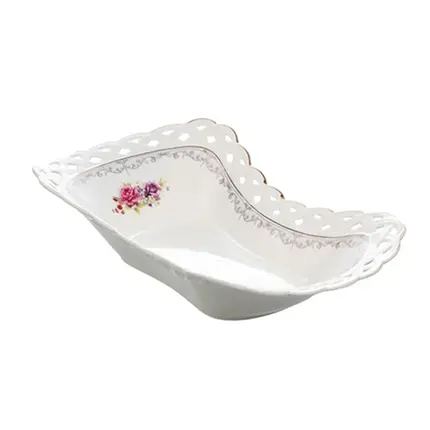 PETISQUEIRA MON CHERI EM NEW BONE CHINA COM BORDA DOURADA P28XL16LA6 CM BRANCO LHERMITAGE
