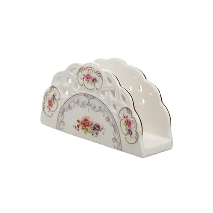 PORTA GUARDANAPO MON CHERI EM NEW BONE CHINACOM BORDA DOURADA P13XL4XA7 CM BRANCO LHERMITAGE
