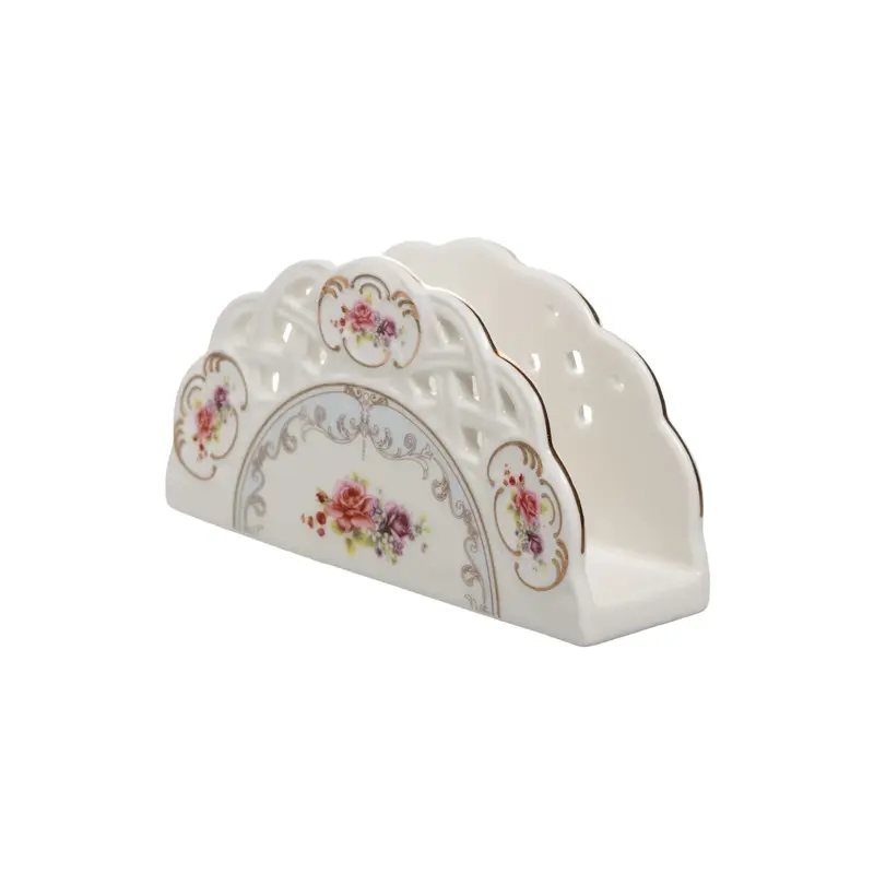 PORTA GUARDANAPO MON CHERI EM NEW BONE CHINACOM BORDA DOURADA P13XL4XA7 CM BRANCO LHERMITAGE