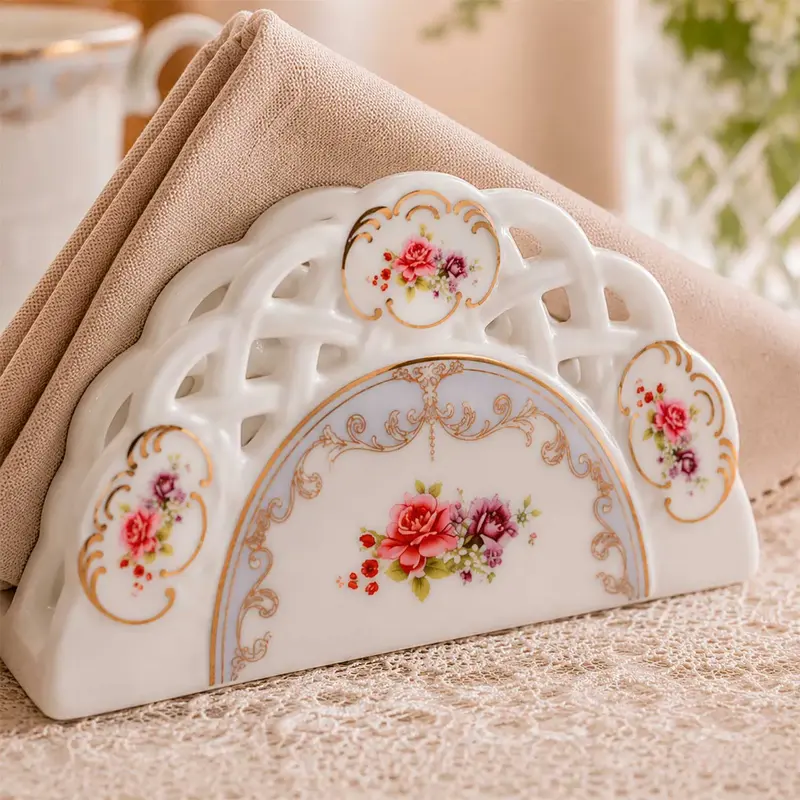 PORTA GUARDANAPO MON CHERI EM NEW BONE CHINACOM BORDA DOURADA P13XL4XA7 CM BRANCO LHERMITAGE