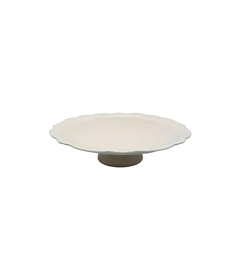 PRATO PARA BOLO COM PE LACET EM NEW BONE CHINA D33XA9 CM BRANCO