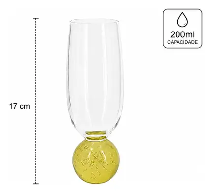 TAÇA BUBBLE PARA CHAMPANHE EM CRISTAL ECOLOGICO 200 ML A17 CM AMARELO PASTEL
