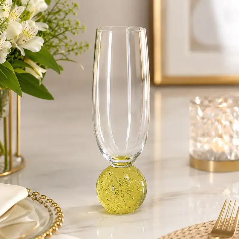 TAÇA BUBBLE PARA CHAMPANHE EM CRISTAL ECOLOGICO 200 ML A17 CM AMARELO PASTEL