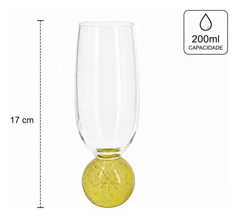 TAÇA BUBBLE PARA CHAMPANHE EM CRISTAL ECOLOGICO 200 ML A17 CM AMARELO PASTEL