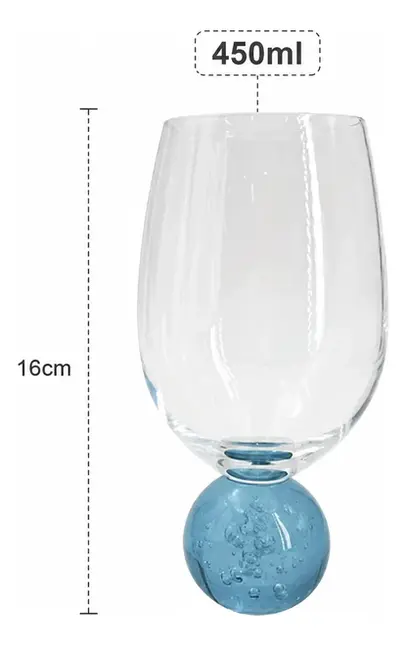 TAÇA BUBBLE PARA VINHO EM CRISTAL ECOLOGICO 450 ML A 16CM AZUL PETROLEO