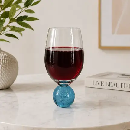 TAÇA BUBBLE PARA VINHO EM CRISTAL ECOLOGICO 450 ML A 16CM AZUL PETROLEO