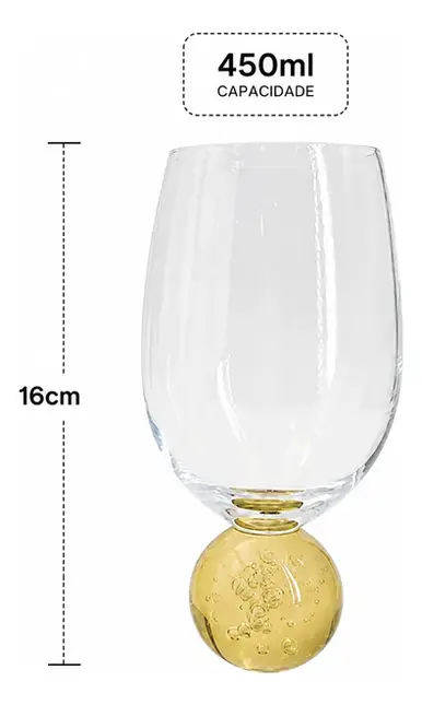 TAÇA BUBBLE PARA VINHO EM CRISTAL ECOLOGICO 450 ML 16CM AMARELO PASTEL
