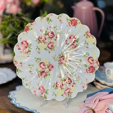 PRATO DE BOLO RELEVADO AZUL COM ROSAS VO DULCE SCALLA