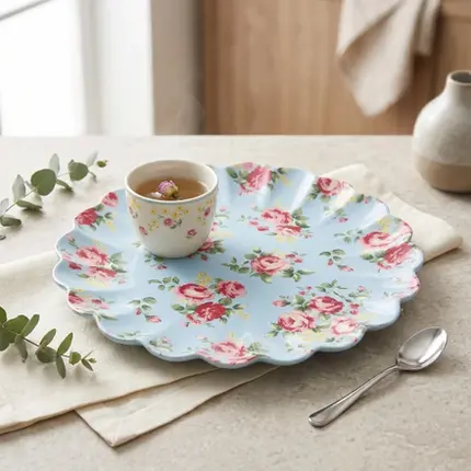 PRATO DE BOLO RELEVADO AZUL COM ROSAS VO DULCE SCALLA