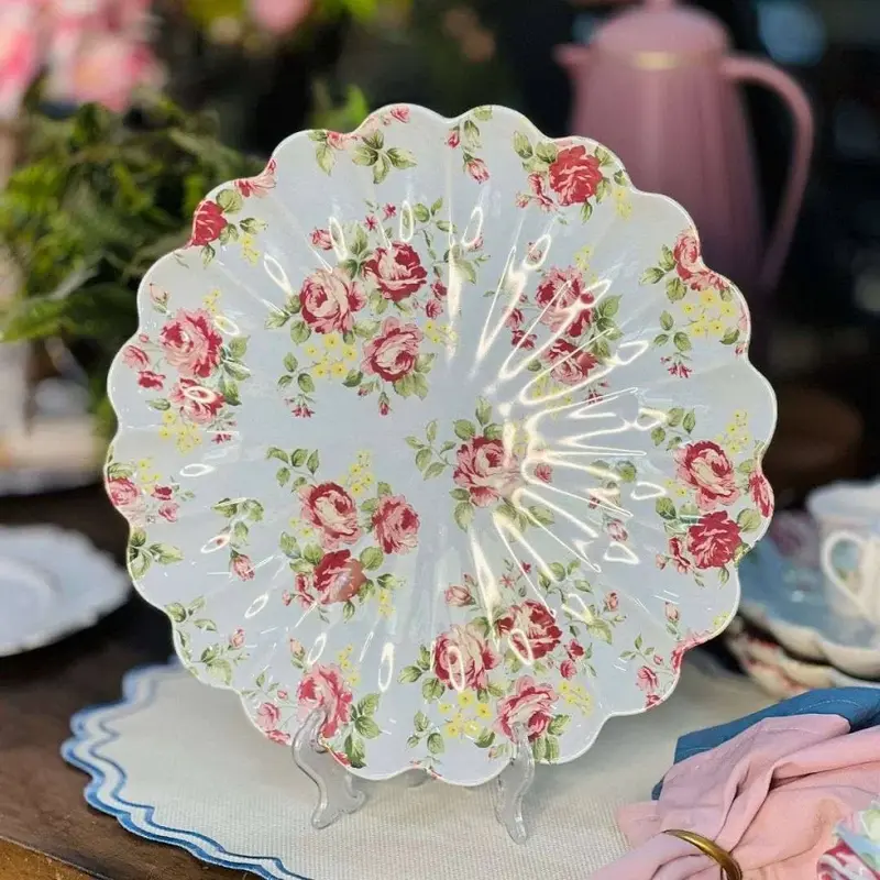 PRATO DE BOLO RELEVADO AZUL COM ROSAS VO DULCE SCALLA