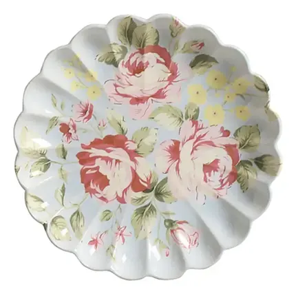 CONJUNTO COM 6 PRATOS DE SOBREMESA RELEVADO AZUL COM ROSAS VO DULCE SCALLA