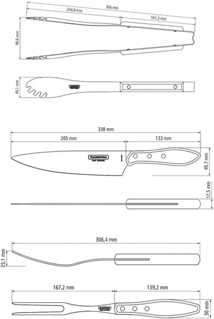 JOGO CHURRASCO INOX 3PC POLYWOOD CASTANHO TRAMONTINA