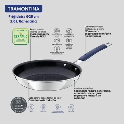 FRIGIDEIRA 25CM ROMAGNA REVESTIMENTO CERAMICO TRAMONTINA