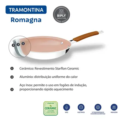 FRIGIDEIRA 30CM ROMAGNA MARROM REVESTIMENTO CERAMICO TRAMONTINA
