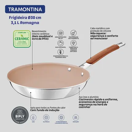 FRIGIDEIRA 30CM ROMAGNA MARROM REVESTIMENTO CERAMICO TRAMONTINA