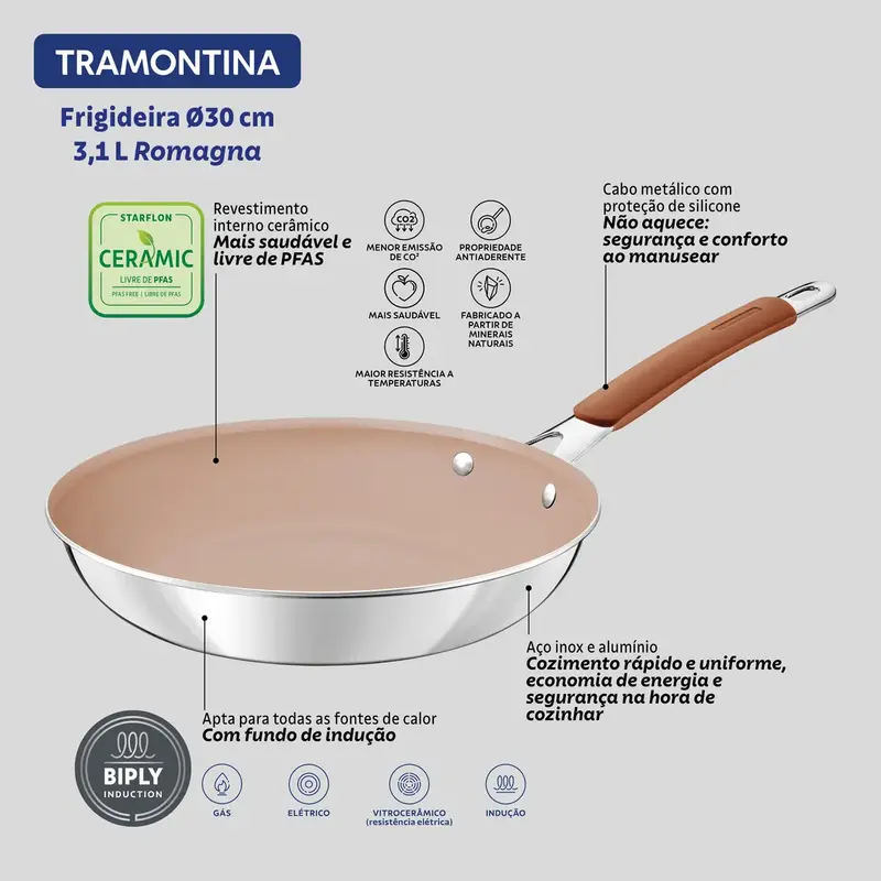 FRIGIDEIRA 30CM ROMAGNA MARROM REVESTIMENTO CERAMICO TRAMONTINA