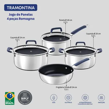 JOGO 4 PANELAS ROMAGNA REVESTIMENTO CERAMICO TRAMONTINA