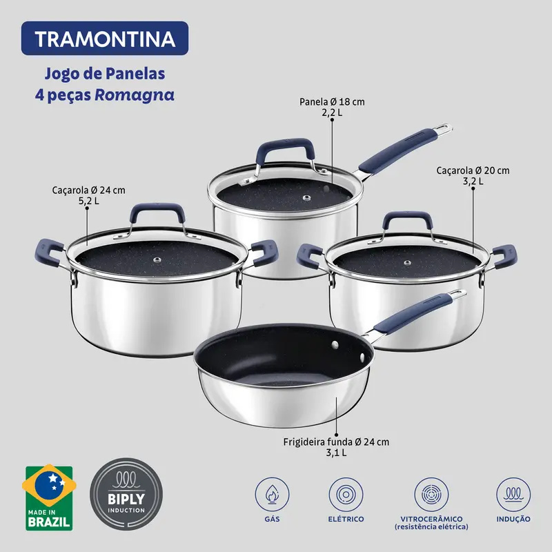 JOGO 4 PANELAS ROMAGNA REVESTIMENTO CERAMICO TRAMONTINA