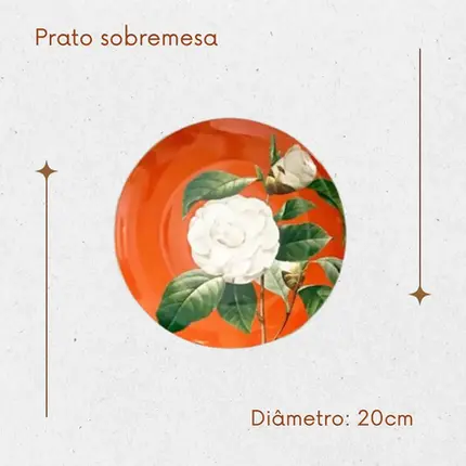 JOGO COM 4 PRATOS DE SOBREMESA BLUMMEN EM NEW BONE CHINA 20 CM LHERMITAGE