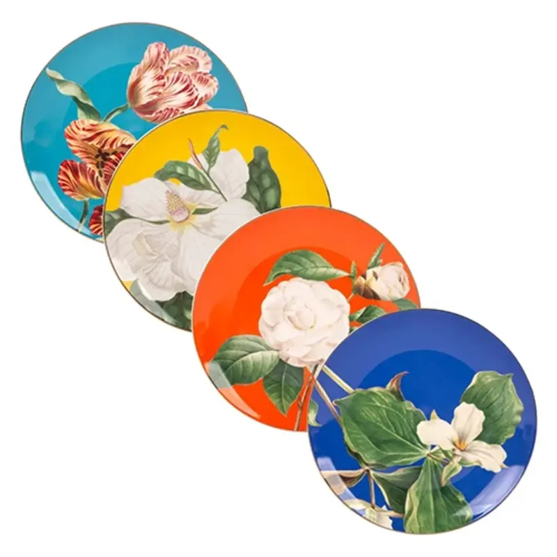 JOGO COM 4 PRATOS DE SOBREMESA BLUMMEN EM NEW BONE CHINA 20 CM LHERMITAGE