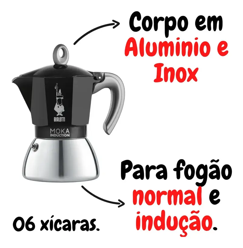 CAFETEIRA MOKA INDUCTION 6 XICARAS PRETA BIALETTI