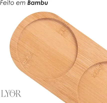JOGO COM 3 PETISQUEIRAS EM CERAMICA COM BANDEJA EM BAMBU