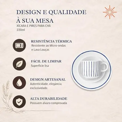 JOGO DE 6 XICARAS CHA COM PIRES BOLD NO FUNDO DO PRATO GERMER