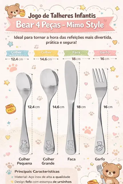 JOGO DE TALHERES INFANTIS BEAR 4 MIMO STYLE